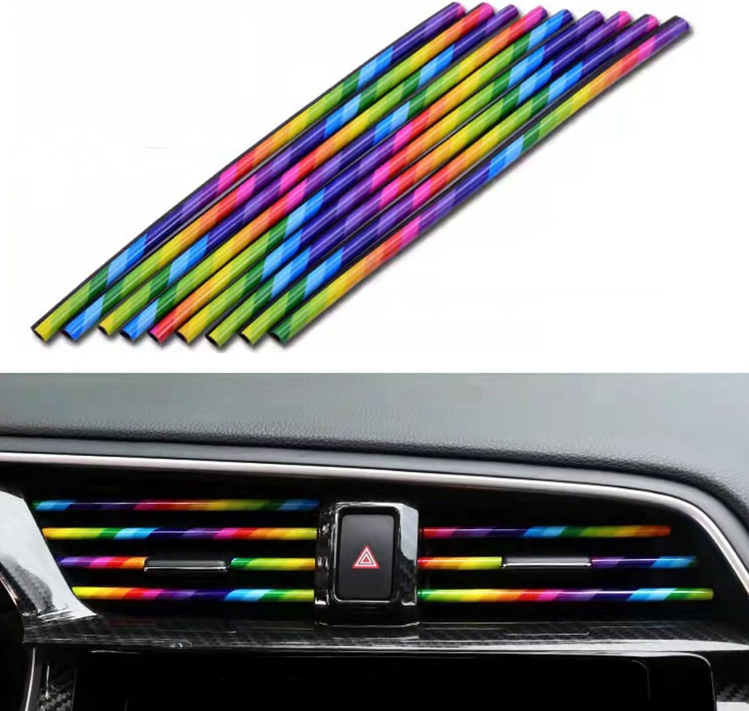 10 Pieces Universal Car Air Conditioner Vent Trim Decoration Strip Accessories Decoration Chrome PVC Car Interior Moulding Trim Strip Line for All Straight Air Vent (RANIBOW)