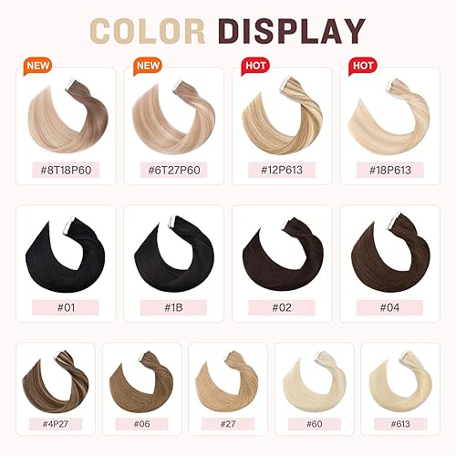 Miniatura 7 de Hairro Extensiones de cabello humano Remy con cinta adhesiva de 12 pulgadas, 1.06 onzas, #6T27P60, rubio ceniza balayage, con raíz marrón, cabello