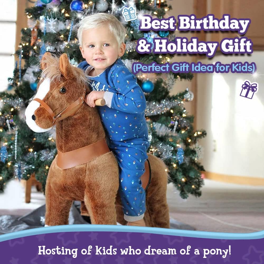 PonyCycle Riding Horse Toy with Brake, Sound Mechanical Pony Classic Model U Brown Giddy up Pony Plush Walking Animal Size 3 for Age 3-4 Years - Ux324