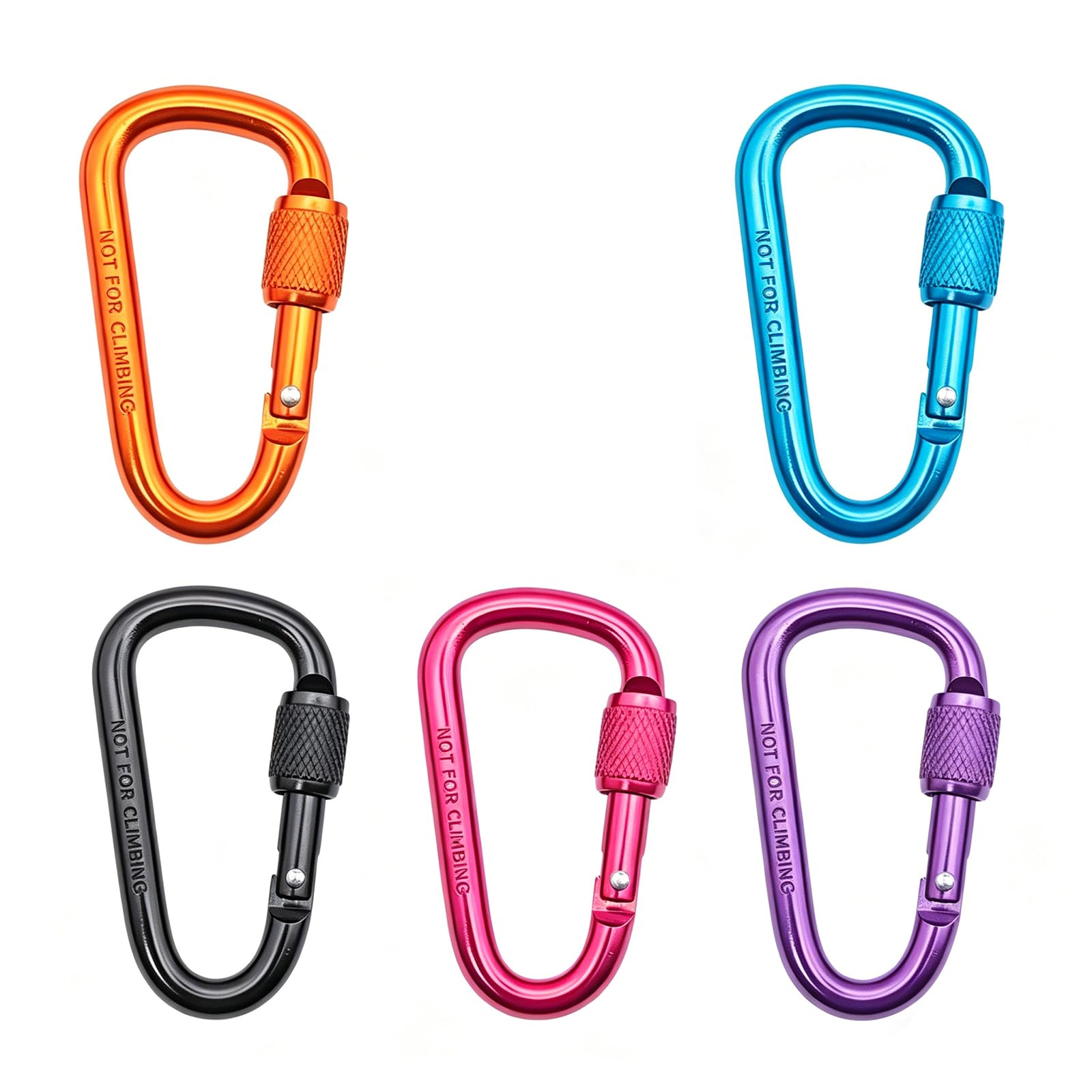 5 PCS Locking Carabiner, Aluminum Alloy D-Ring Clip – Snap Hook Key Chain for Camping Hiking Fishing Outdoor Travel, Small Portable Buckle Kit