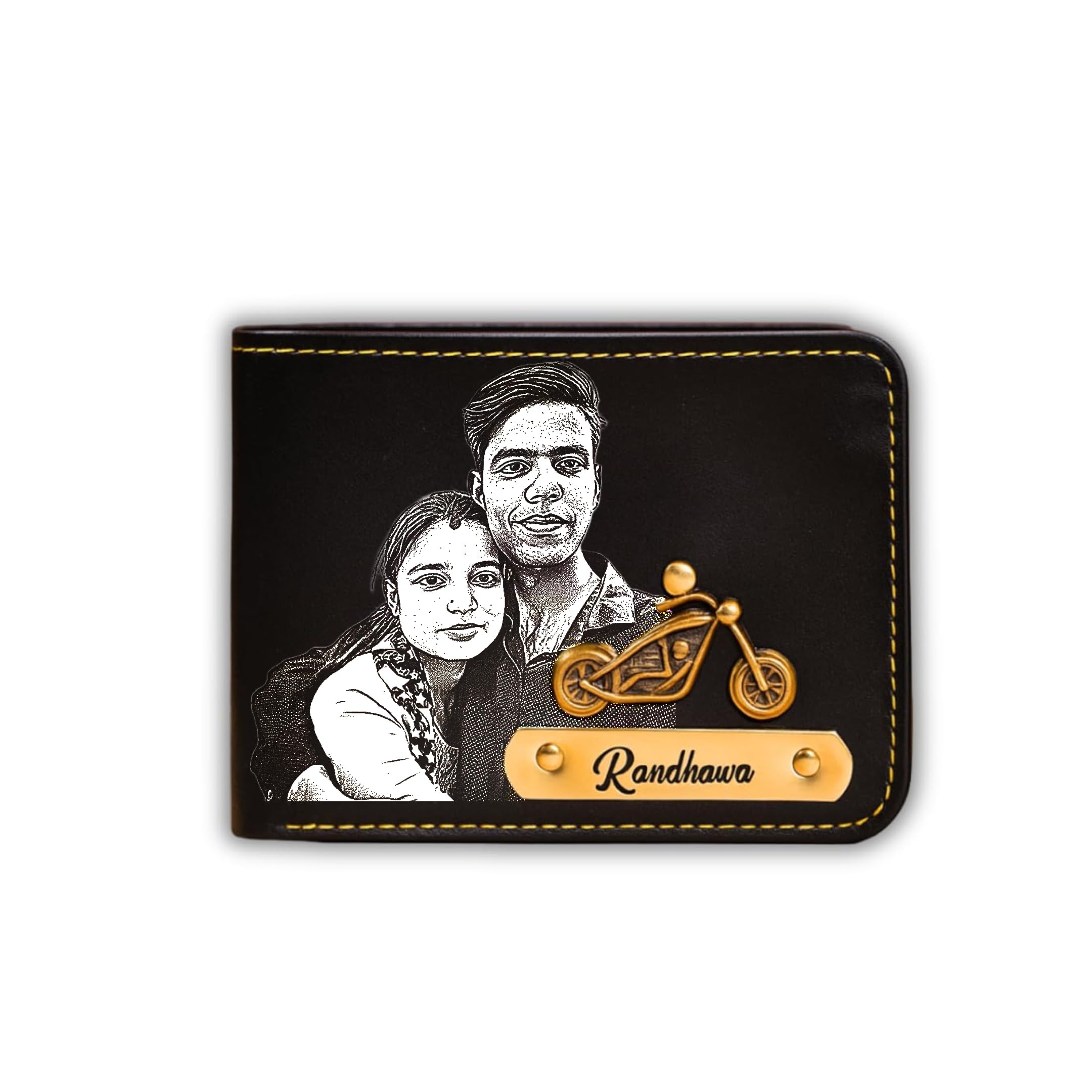 Men's Vegan Leather Personalized Customised Print Wallet with Customized Name and Photo | Customizable with Name | Birthday Gift for Him (Vegan Wallet), Black-image-21