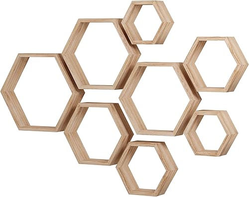 WONFUlity - Estantes flotantes hexagonales, estantes de panal, estantes de pared de estilo granja de madera montada en la pared, para