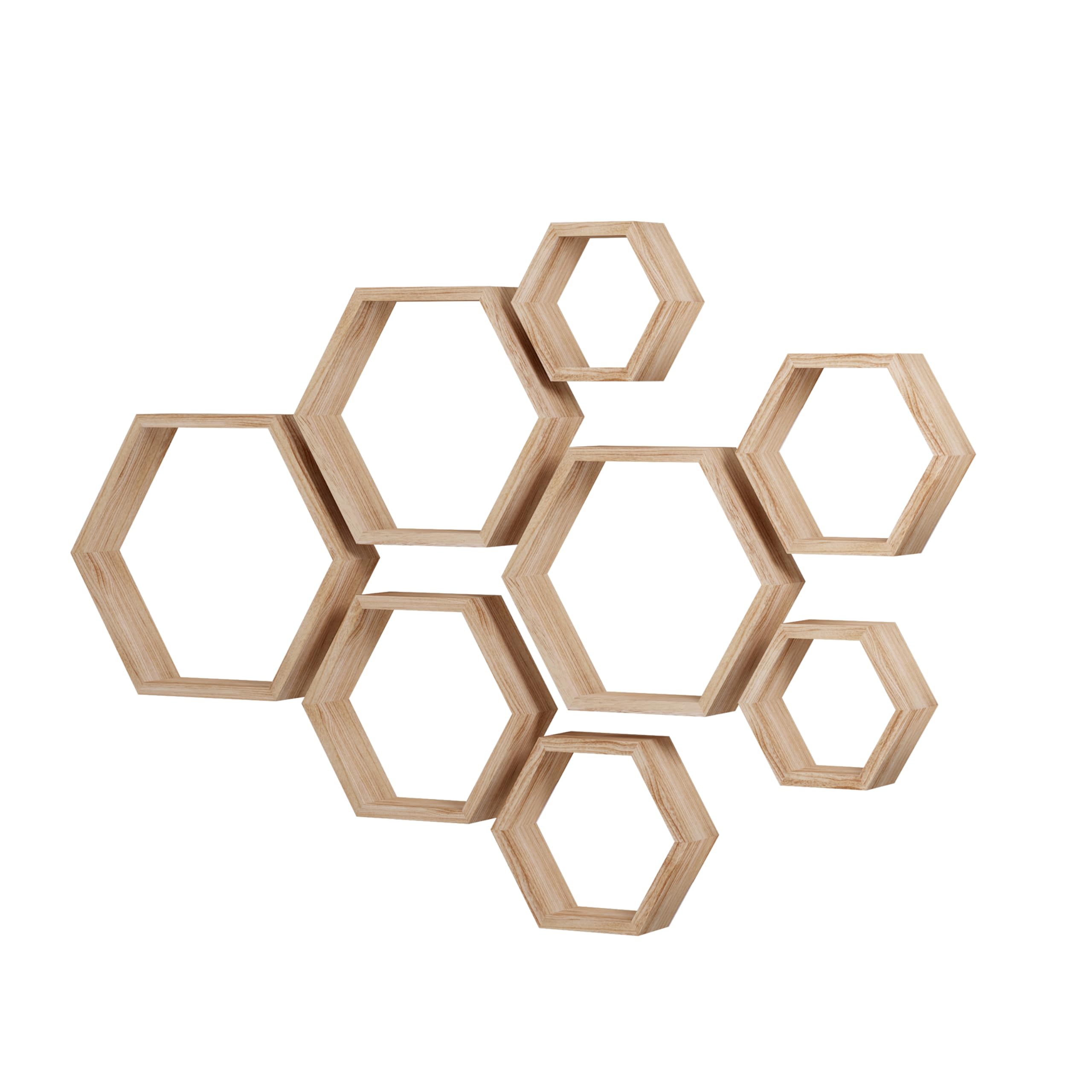 WONFUlity Estantes flotantes hexagonales de panal de abeja montados en la pared, estante de pared de almacenamiento de madera para baño, cocina, dormitorio, sala de estar, decoración con acabado de