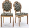 Dinning Chair, French Style Solid Wood Frame Antique Painting,Hand-Pulled Buckle Decoration PU Artificial Leather Dining Chair with Nailhead Trim, Set of 2 Olive Green