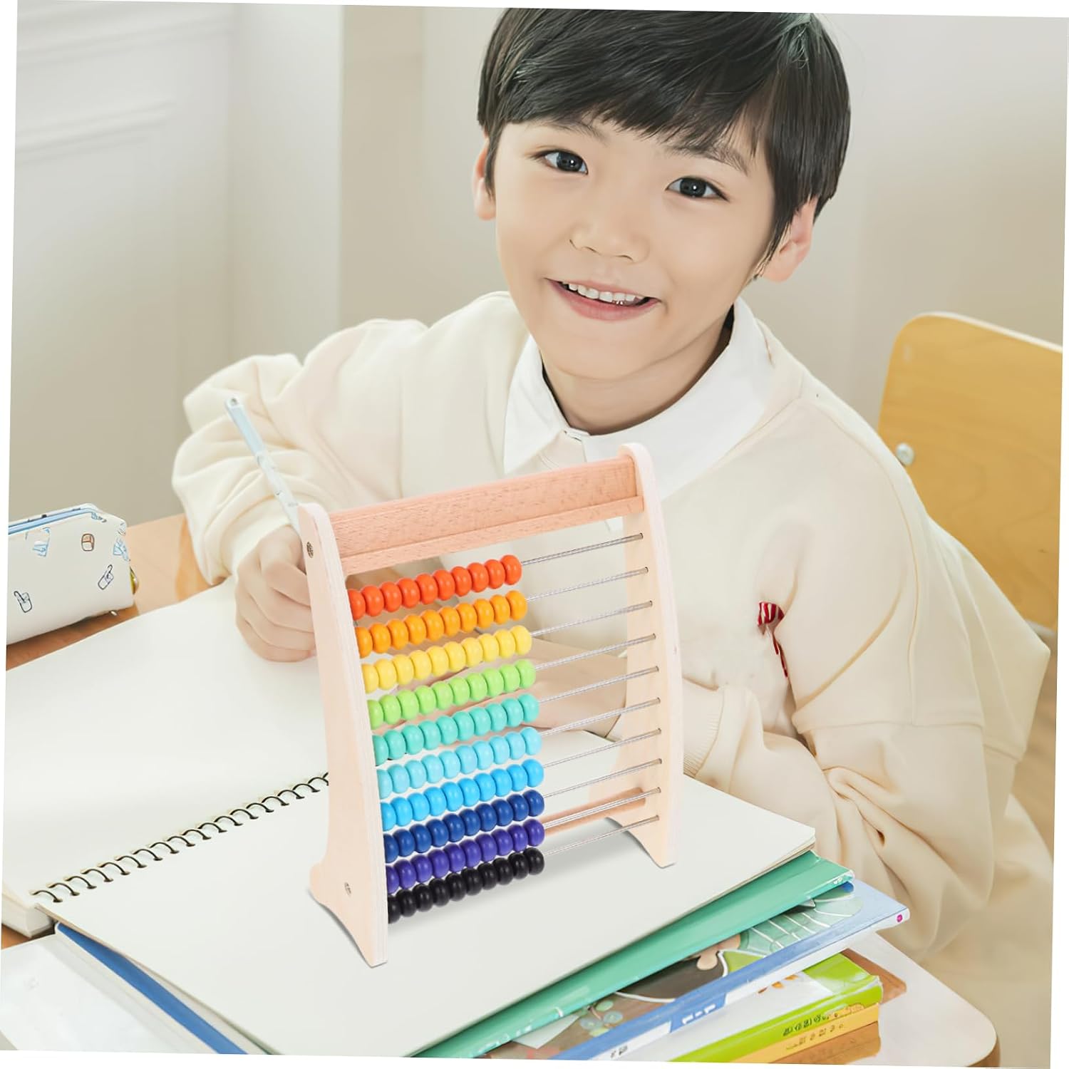 1Set Wooden Math Calculation Rack of Educational Abacus for Enhancing Counting Skills Safe Design for Boys for Kindergarten Learning Activities