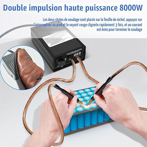 Soudeuse par Points Réglable pour Batteries 8000W, Kit Bricolage Hancaner, Soudeur par Points Portable Haute Performance avec Bande en Nickel pour Ensemble de Machines de Soudage par Points - 6