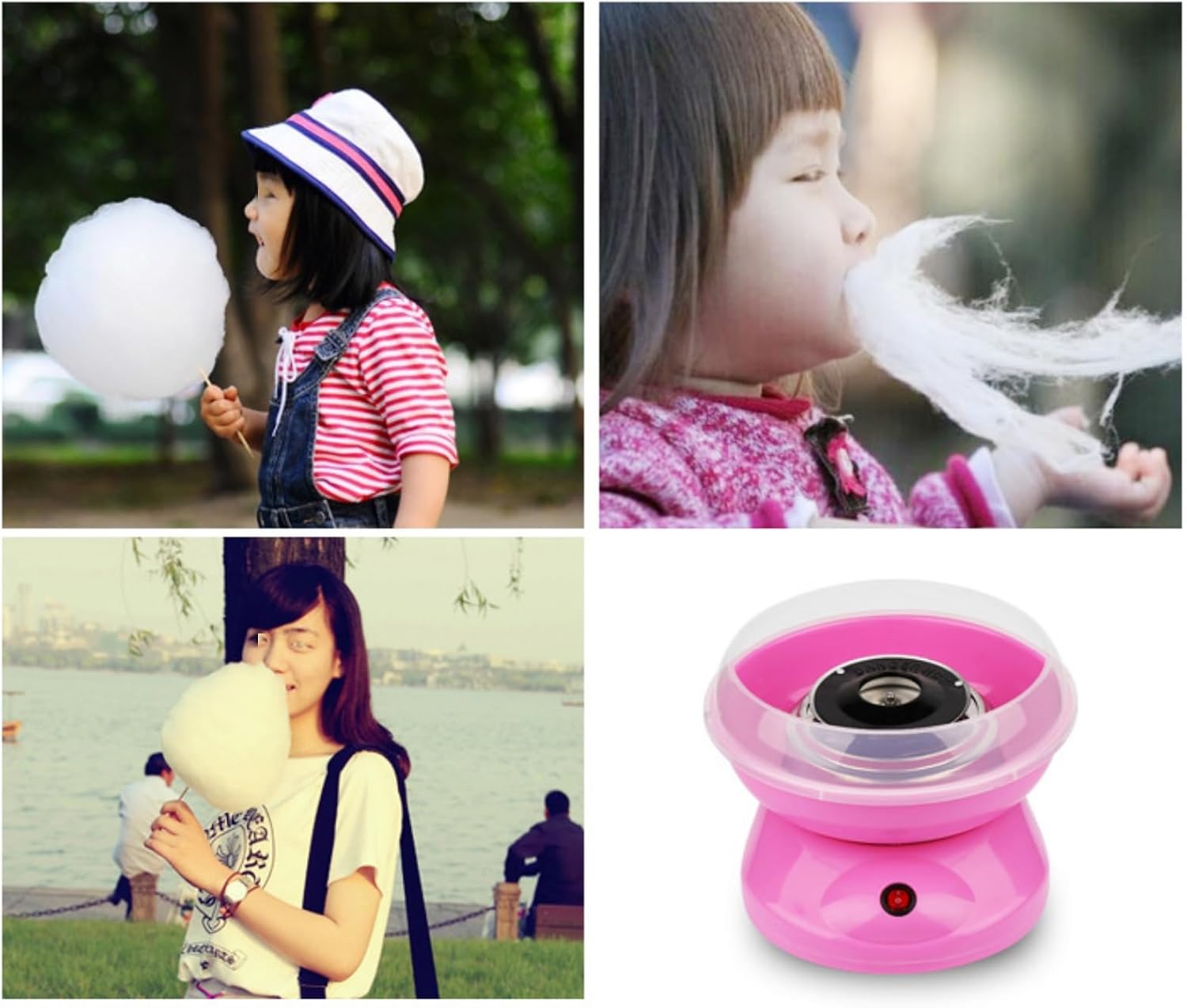 Mini Cotton Candy Machine with Sugar Scoop, Sticks 450W Electric Heating Cotton Candy Machine Maker with Large Splash-Proof Plate