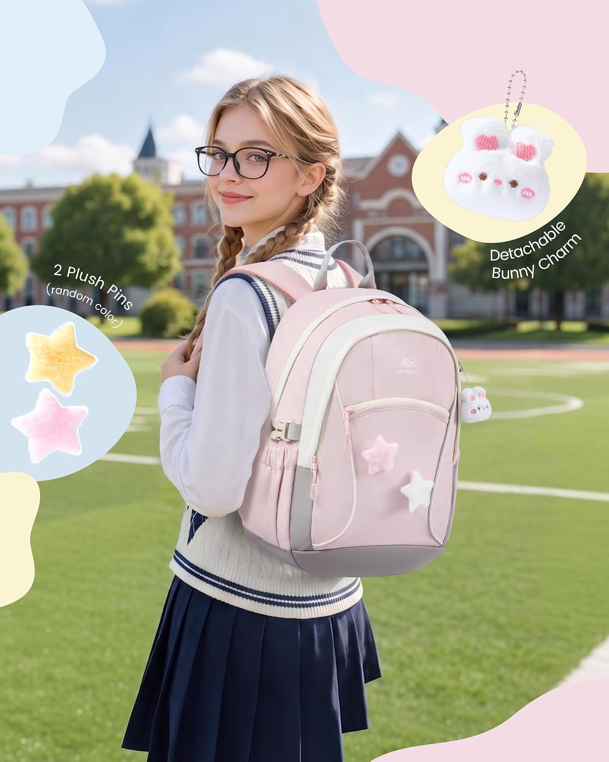 LOVEVOOK School Backpack for Teen Girls & Kids, Lightweight Large Capacity Waterproof Bookbag with 15.6" Laptop Compartment, Cute Ergonomic Bag for Elementary Middle School Students