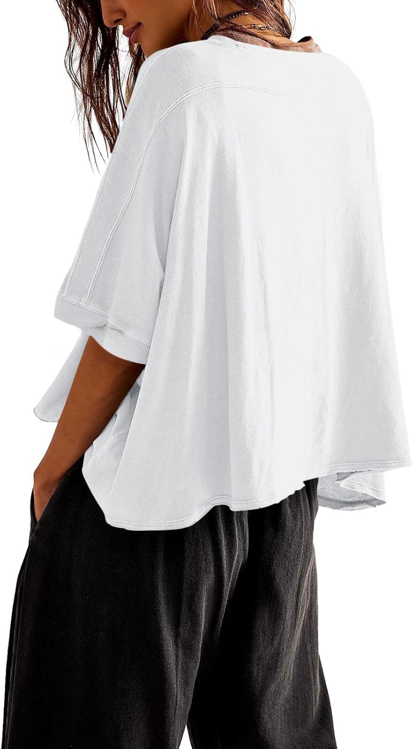 Women's Oversized Tshirts Summer Cute Crop Tops Dolman Short Sleeve Loose Flowy Basic Tees - Image 4