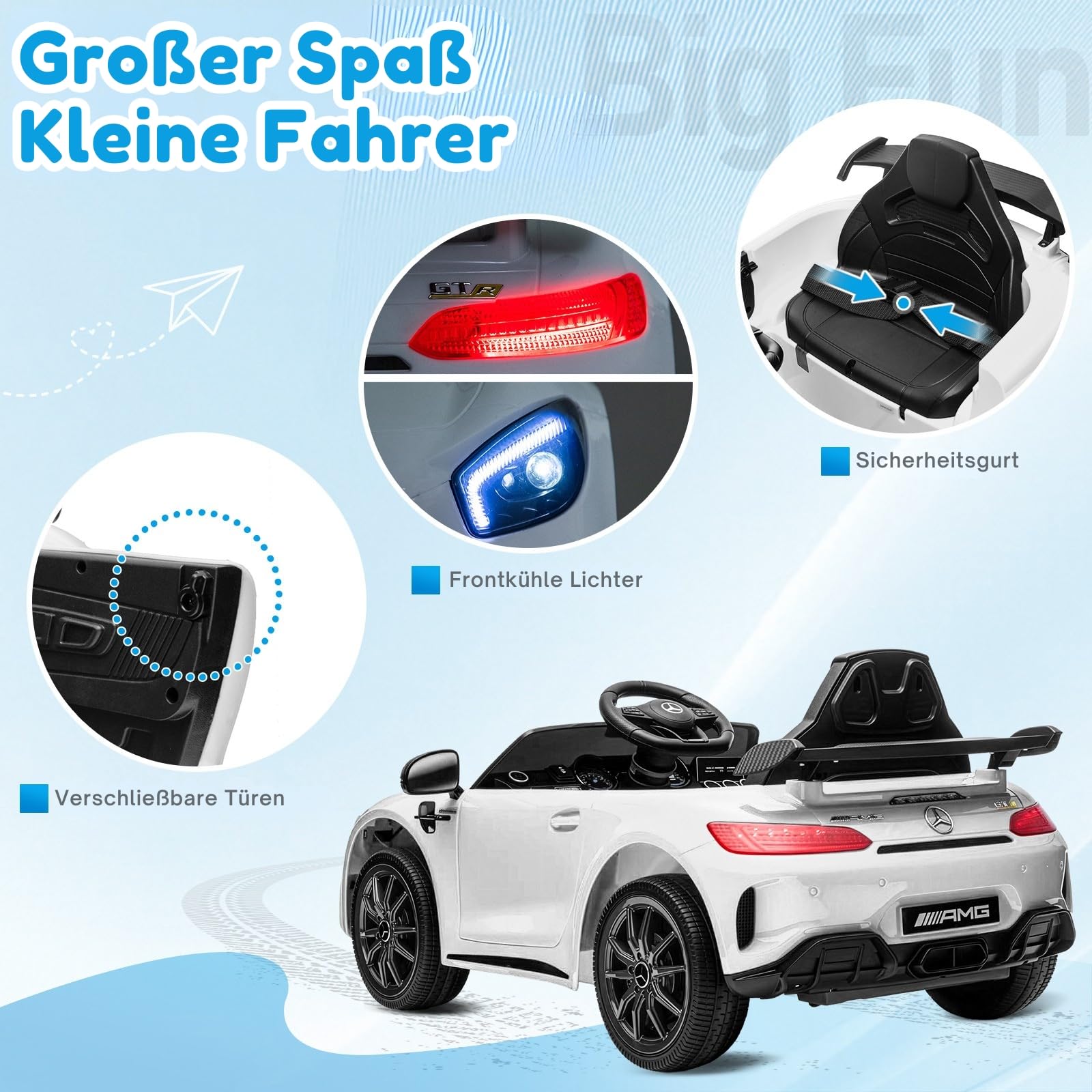LALAHO Kinder Elektroauto 12V Kinderauto mit 2,4 GHz Fernbedienung Weiß | Elektrofahrzeug 2-türig mit MP3, Hupe, LED-Leuchten