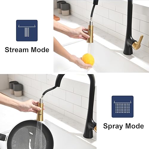 Miniatura 9 de FROPO Grifo de cocina con rociador extraíble, grifo de fregadero de cocina cromado pulido de 1 o 3 agujeros, arco alto de un solo mango, resistente