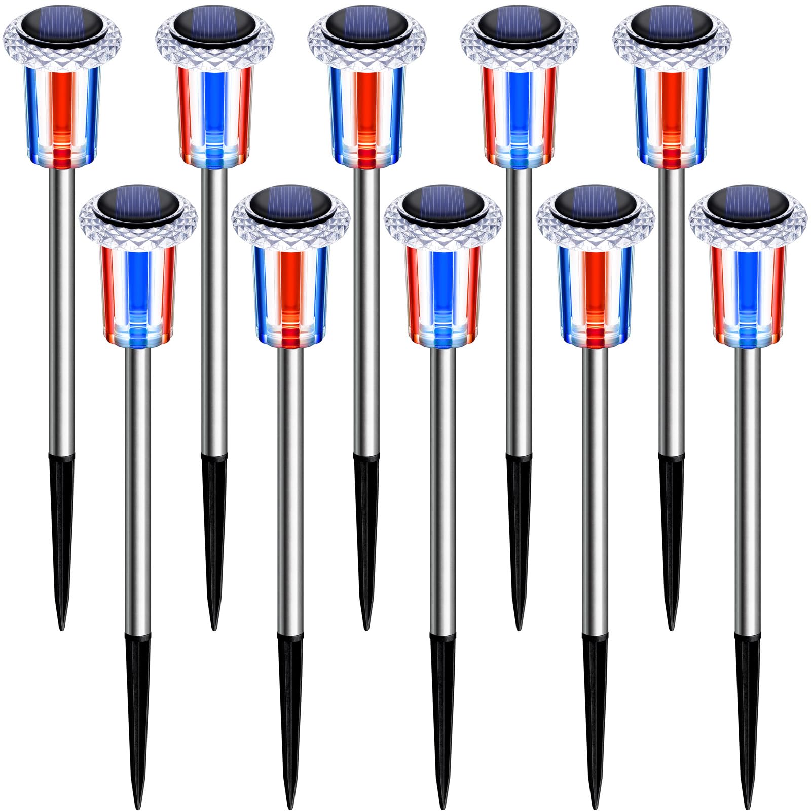 DenicMic Solar Lights Outdoor Waterproof 10 Pack Red Blue White view 2
