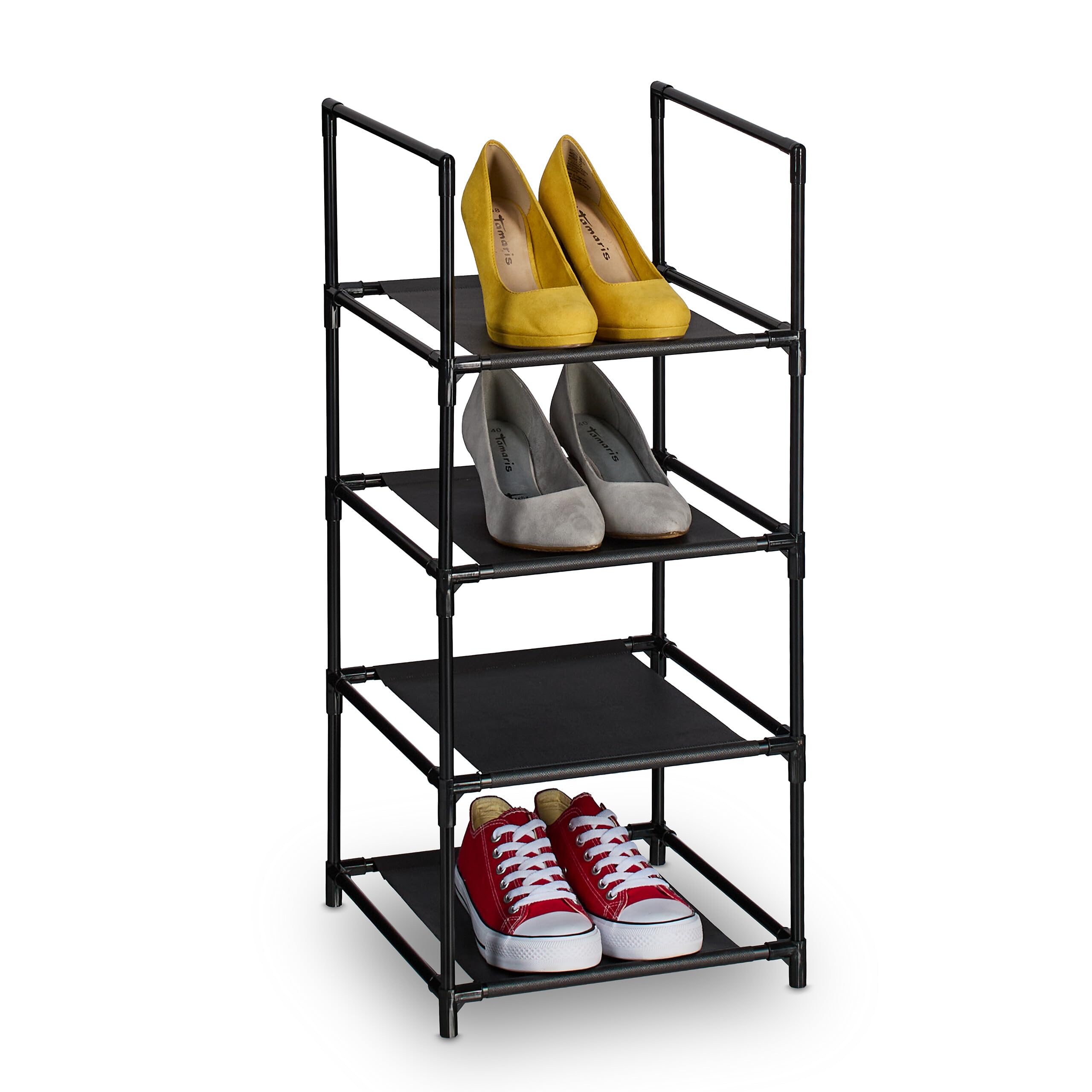 Relaxdays Stojak na buty, 50% polar 40% stal 10% plastik, czarny/szary, 4-poziomowy