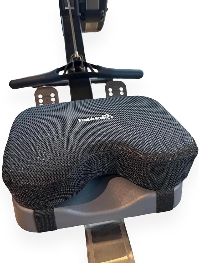 TreadLife Fitness Universal Rowing Machine Seat Cushion | Designed for Concept 2 Rowing Machines, Compatible with All Rowers | Extra Thick 3" Memory Foam with Adjustable Strap Black