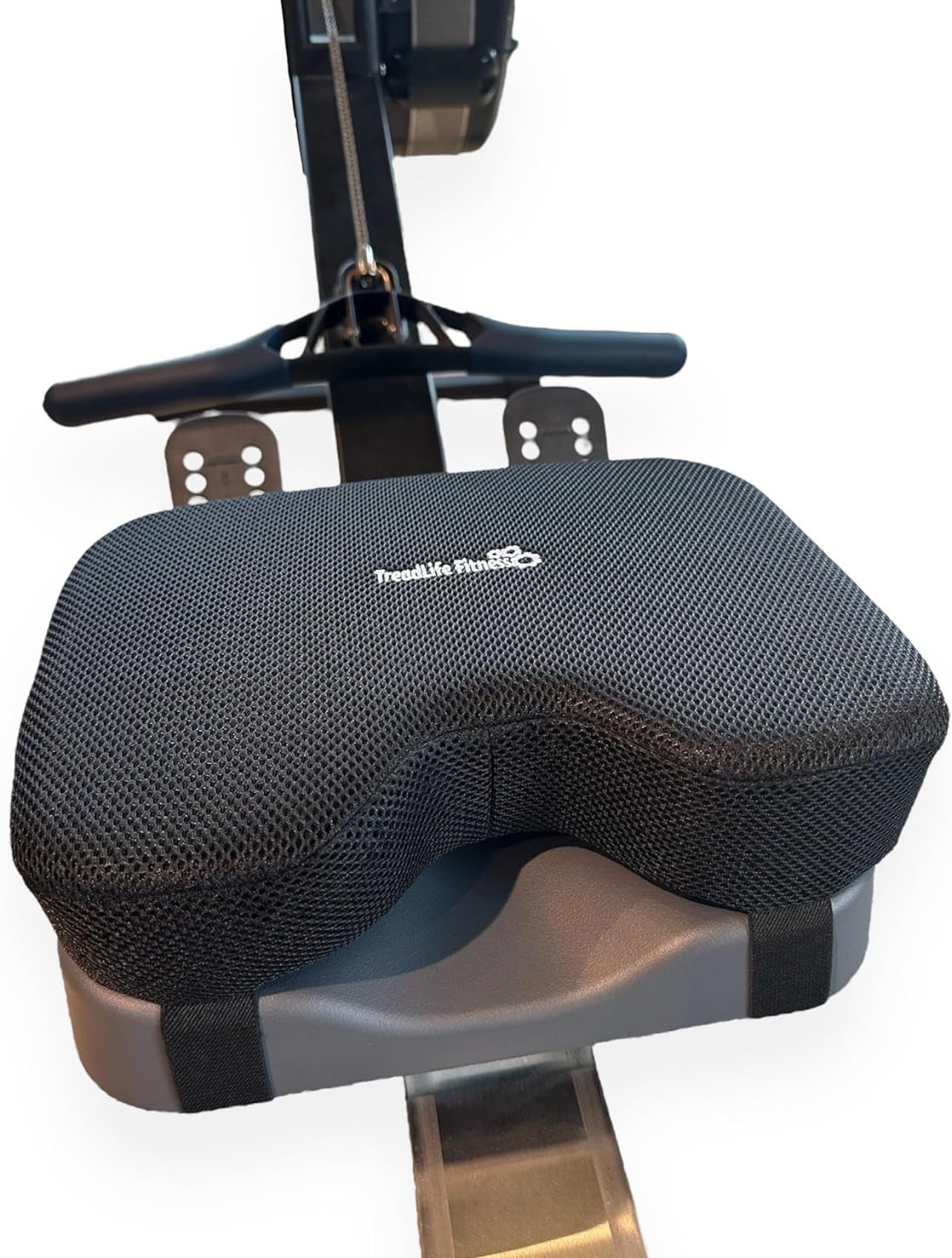 TreadLife Fitness Universal Rowing Machine Seat Cushion | Designed for Concept 2 Rowing Machines, Compatible with All Rowers | Extra Thick 3" Memory Foam with Adjustable Strap Black