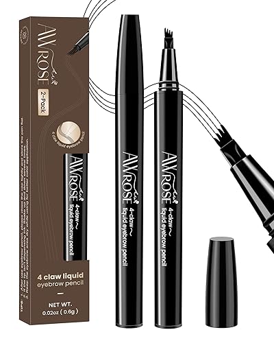 AWROSE Lápiz de cejas, paquete de 2 bolígrafos de cejas 3D Microblading de 4 puntas, mágico, preciso, natural, impermeable, con trazos de pelo, 4