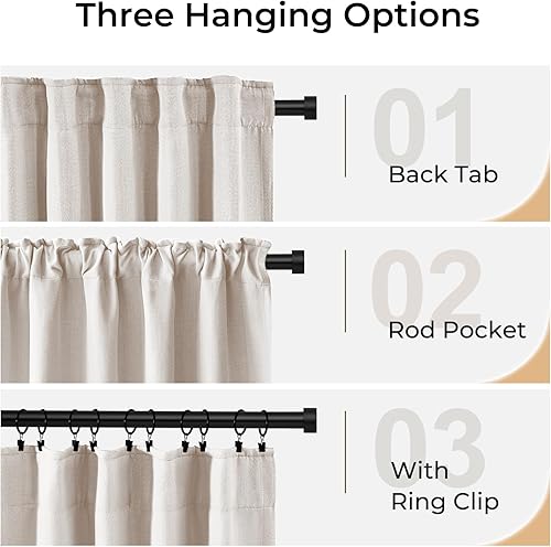 Miniatura 5 de 100% Blackout Shield Cortinas opacas de lino sintético para dormitorio de 84 pulgadas de largo, juego de 2 paneles de cortinas de lino con pestaña