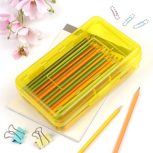 Miniatura 6 de Tamaki Caja de lápices de plástico de gran capacidad, cajas transparentes con tapa hermética, diseño apilable y elegante caja organizadora de