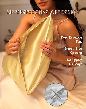 SilkSilky 100% Mulberry Silk Pillowcase - Pure 22 Momme High-Grade 6A Fibers for Hair & Skin, Envelope Closure, Natural, Organic, Breathable & Cooling Pillow Case (Standard, Champagne)