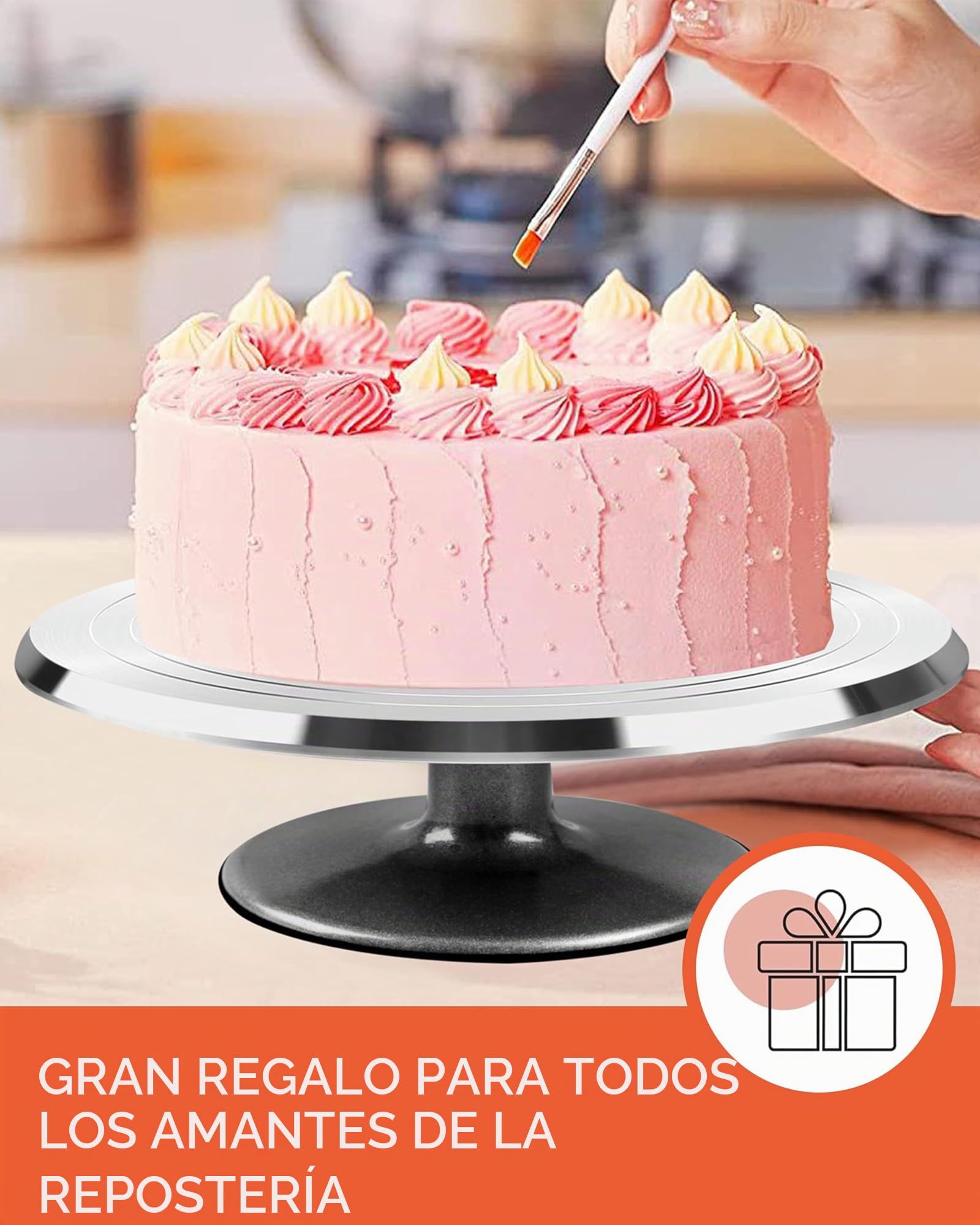 Wenburg - Bandeja para tartas giratoria, aleación de aluminio, 35 piezas, accesorios incl. zócalo, libro electrónico y más
