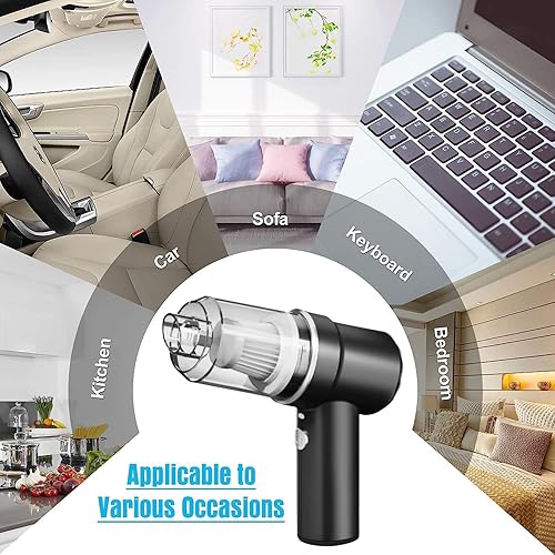 Miniatura 6 de AOLWEEC Aspiradora de mano inalámbrica, mini aspiradora de mano, aspiradora de coche con LED, plumero de aire eléctrico y aspiradora 2 en 1