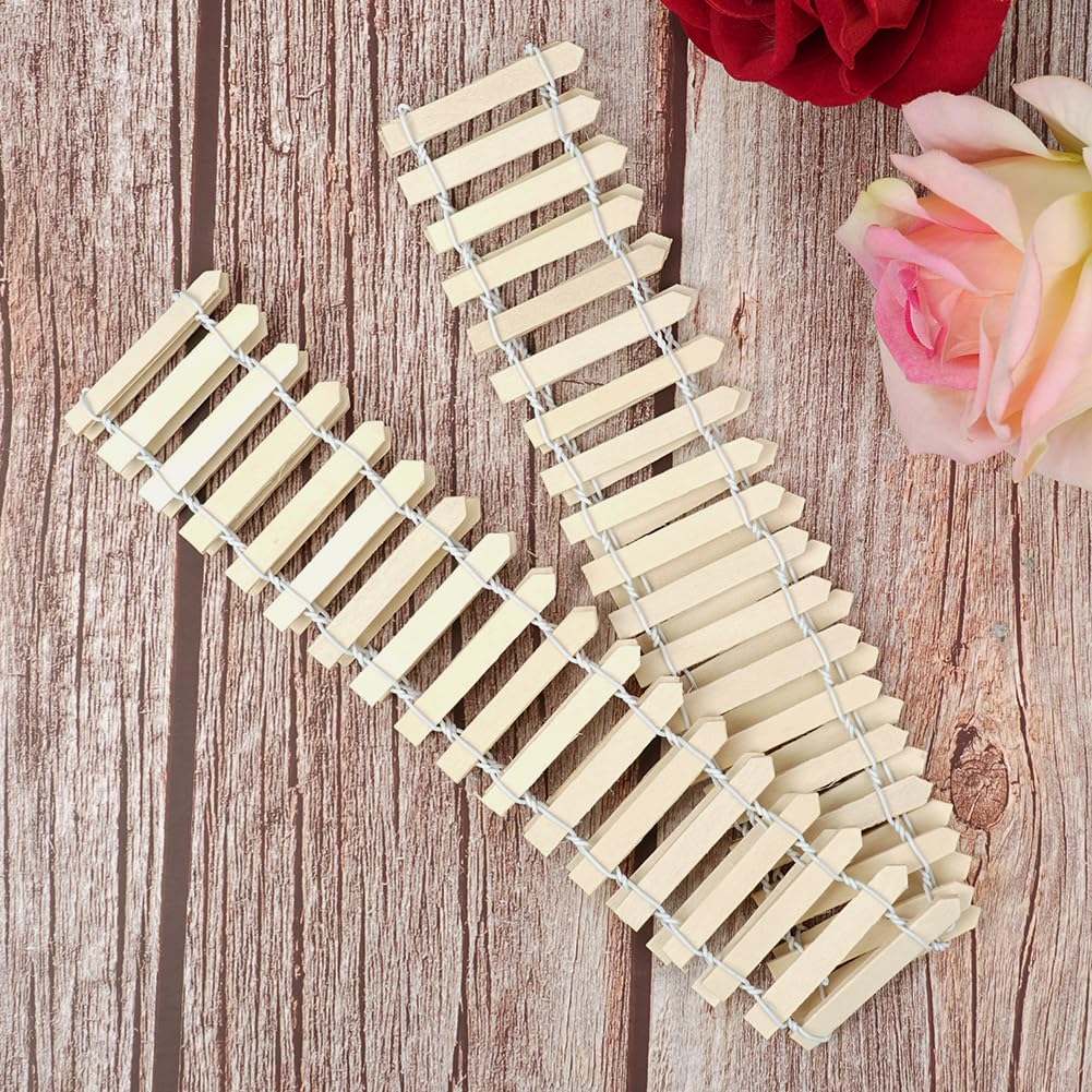 Aolso 2Pack Miniature Garden Kit Wooden Fence Dollhouse DIY, Mini Garden Furniture Gnome Fence, White 90 x 5 cm-Wood color - Image 4