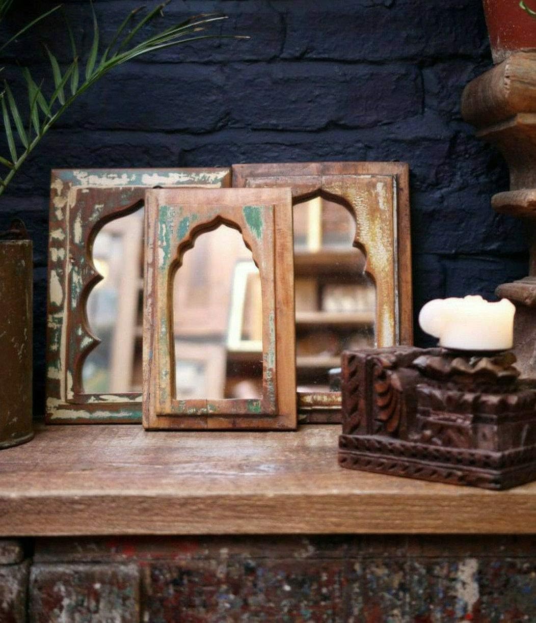 HomeWare Casadomu Indian Wall Mirrors Set Of 5 Decorative Authentic Distressed Temple Hangings New