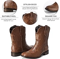 Vista 3 de Platikly Botas vaqueras para hombre Botas occidentales de punta cuadrada con bandera, botines de piel sintética, botas para hombre vaqueras
