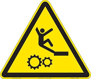 Body Fall into Gears (FIS5037-)|Plastic 18.10" x 16.00" with Corner Mounting Holes|Triangle ISO Symbol|Sign for Manufacturing, Warehouse, Facility