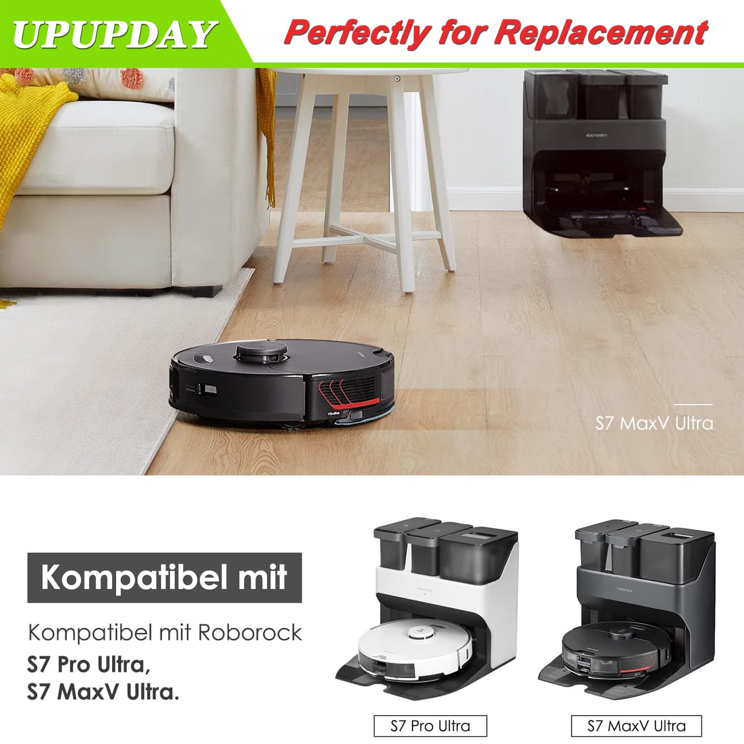 Akcesoria do Roborock S7 Max Ultra, S7 MaxV Ultra, Roborock S7 Pro Ultra, 2 główne szczotki, 1 szczotka samoczyszcząca, 6 worków do kurzu, 4 ściereczki, 4 filtry, 6 szczotek bocznych