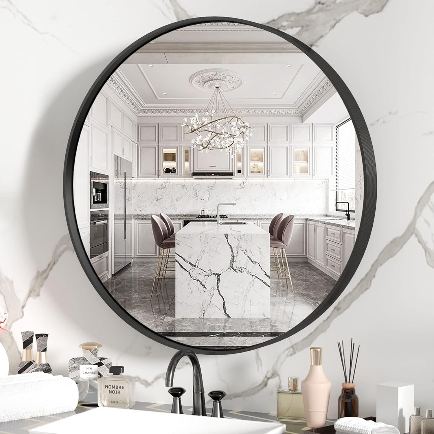 Amazon.com: PILOCOS Black Round Mirror, 35 Inch Large Circle Bathroom ...