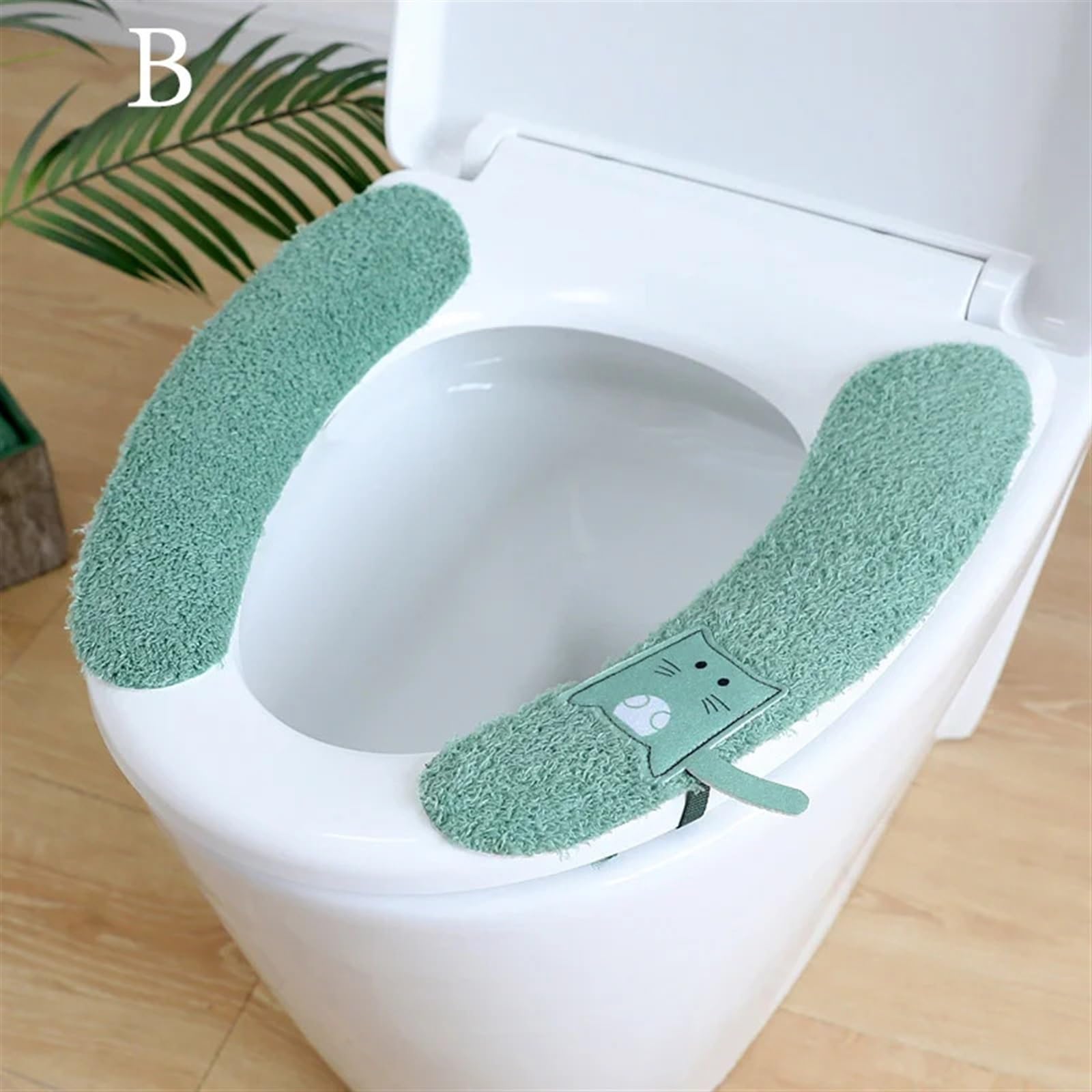 Housse de couvercle de salle de bain lavable verte avec poignée de WC