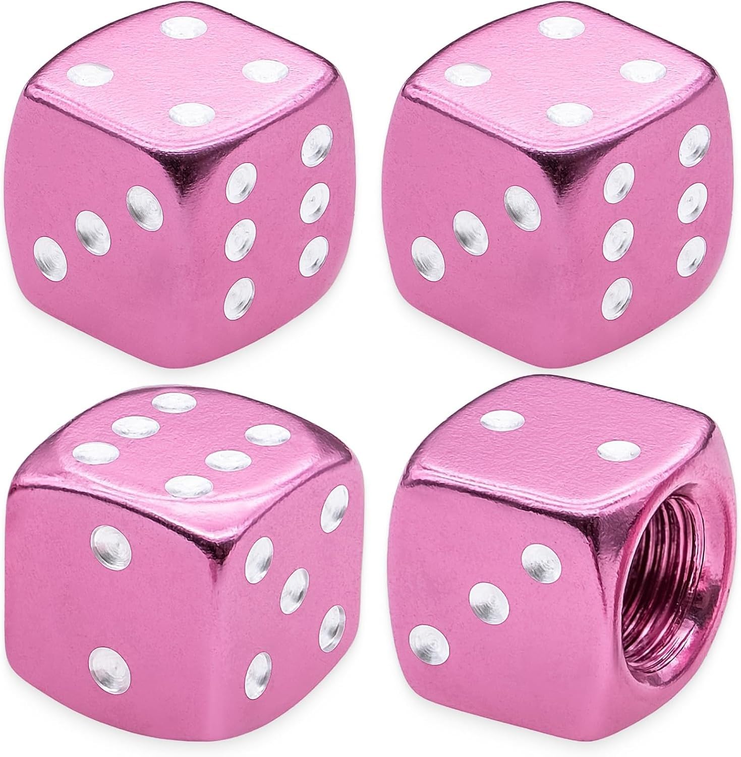 WOMGKDA 4PC Aluminium Dice Design Tire Valve Stem Caps, Universal Aluminium Alloy Dustproof Caps for Car, SUV, Truck, Motorcycle and Bicycle Wheels, Pink, 4 pcs