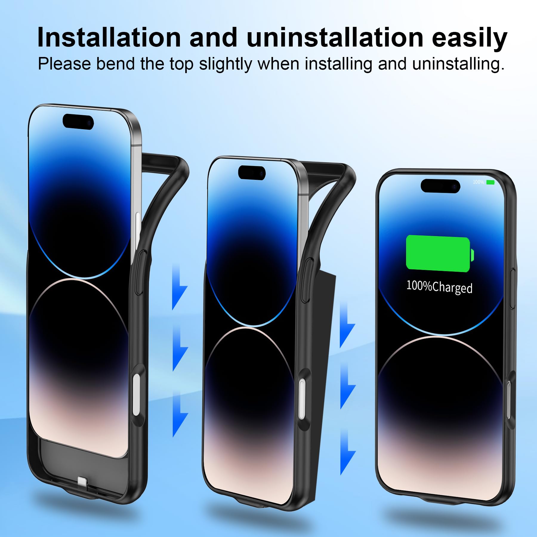 Custodia di ricarica con batteria da 13800 mAh per iPhone 14 Pro da 6,1 pollici, batteria aggiuntiva 1,5 x, include pellicola protettiva, colore nero