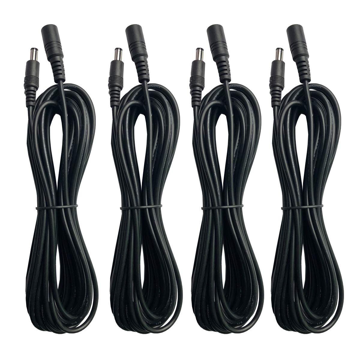 DC 12V Power Extension Cord Cable 15ft (5m) 2.1mm x 5.5mm Power Adapter Supply Extension Cable for CCTV Security Cameras IP Camera DVR Standalone, LED Light Strip, Baby Monitor, Router (4 Pack)
