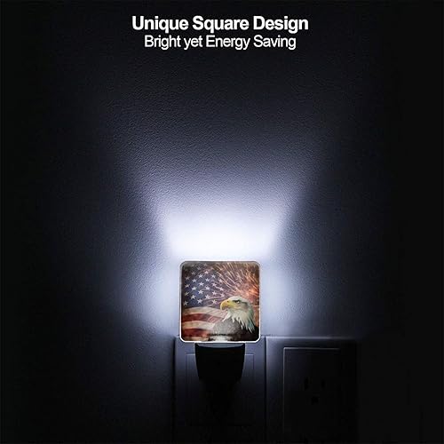 Miniatura 3 de Juego de 2 luces nocturnas con bandera estadounidense, con sensor automático de águila de fuegos artificiales, luces nocturnas LED del atardecer al