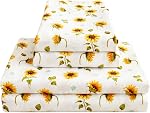 Feuille Florale Set Reine, Feuilles de lit imprimées de tournesol Reine, microfibre brossée avec 15" Poche profonde, feuille de fleurs jaune & Ensembles de caisses d'oreillers