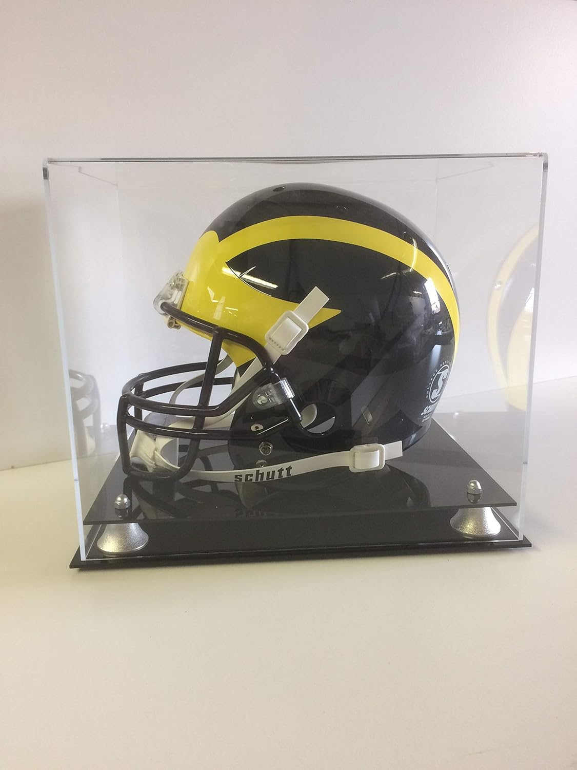 Football Helmet Display Case with Two Tier Silver Risers