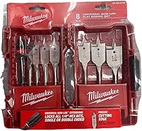 Milwaukee 49-22-0175 8-Piece Quik-Lok Spade Bit Set with Case - 3/8" to 1-1/8" Bits for Fast Clean Wood Boring