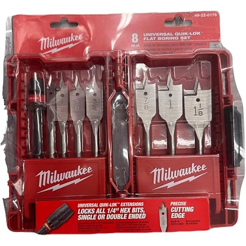 Milwaukee 49-22-0175 8-Piece Universal Quik-Lok Flat Boring Spade Bit Set w/ Carrying Case