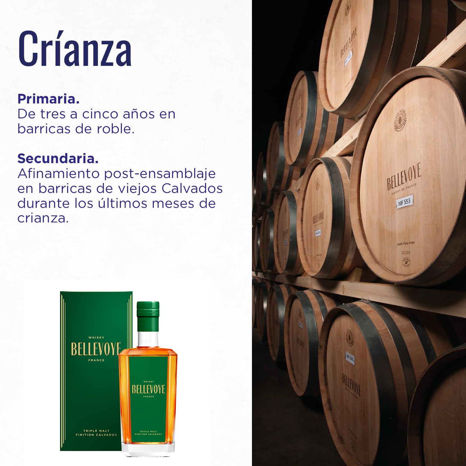 BELLEVOYE - Whisky Triple Malt - Whisky Francés Bellevoye Vert - Medalla de Oro en el Concurso Agrícola de París 2022 & 2023-43% De Alcohol - 100% Origen Francia - 700 ml