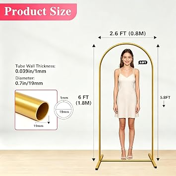 1.8M Wedding Arch Backdrop Stand, Metal Arch Frame with Ground Nails