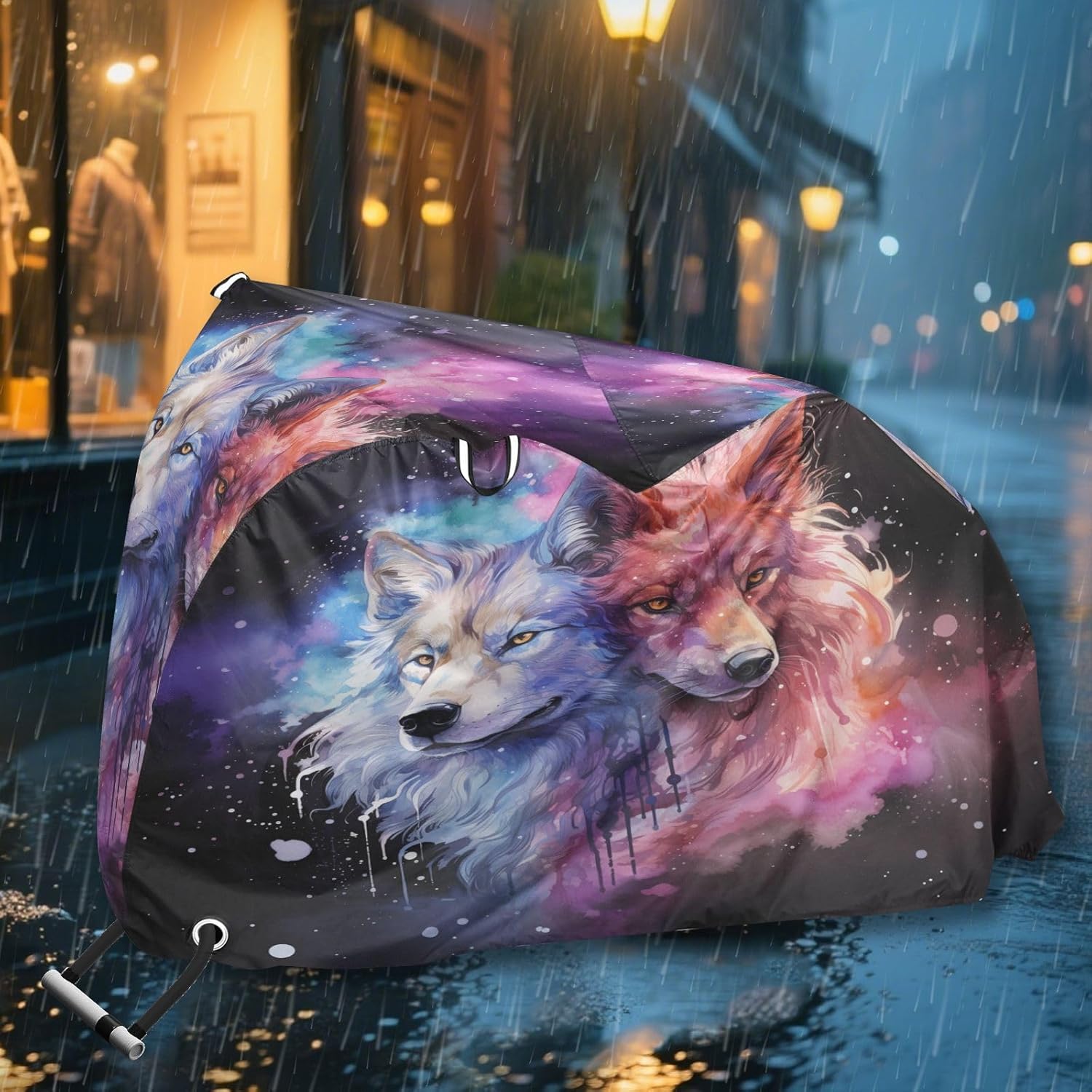 ALAZA Watercolor Wolf Nebula Bike Cover Waterproof Outdoor Ebike Bicycle Covers Tarp Protection for 1/2 Bikes, Sun UV Dust Wind Proof