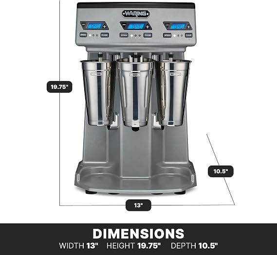 Waring Commercial Heavy-Duty Triple Spindle Drink Mixer, 3 Independent 1 Horsepower Motors with Digital Display, Milkshake Maker Machine for Ice Cream Shops, WDM360TX