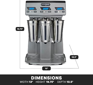 Waring Commercial Heavy-Duty Triple Spindle Drink Mixer, 3 Independent 1 Horsepower Motors with Digital Display, Milkshake Maker Machine for Ice Cream Shops, WDM360TX