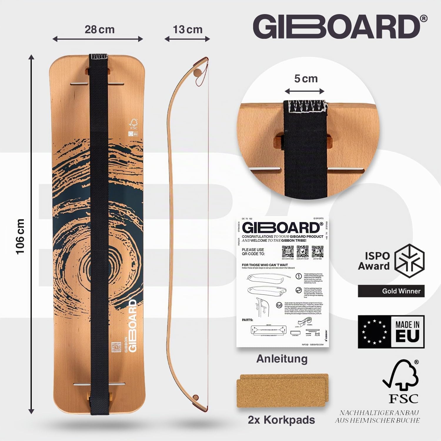 GIBBON Kit de giboard - Active White/Black | Planche d'équilibre innovante | Entraînement interactif avec application | Pour la maison et les déplacements | Idéal pour les figures et les entraînements