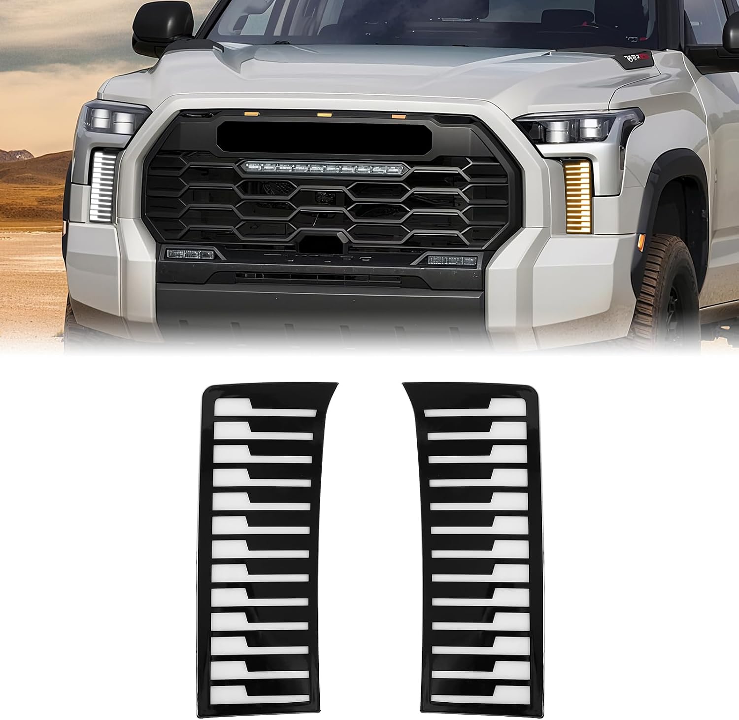 LED Front Bumper Fog Lights White Daytime Running Lights (DRL) Amber Turn Signal Lights Blue Low Beam Lights Compatible with 2022-2026 Toyota Tundra
