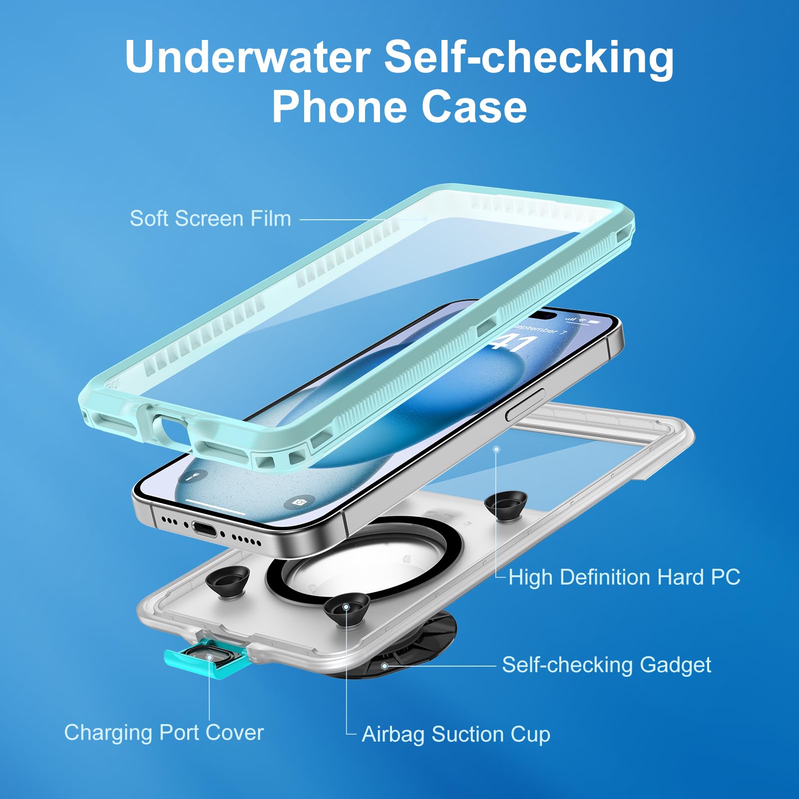 Beasyjoy Custodia impermeabile per telefono, custodia per telefono subacquea e snorkeling subacqueo, custodia universale con auto-controllo impermeabile fino a 6,9 pollici, per iPhone 15/14/13/12/11 e