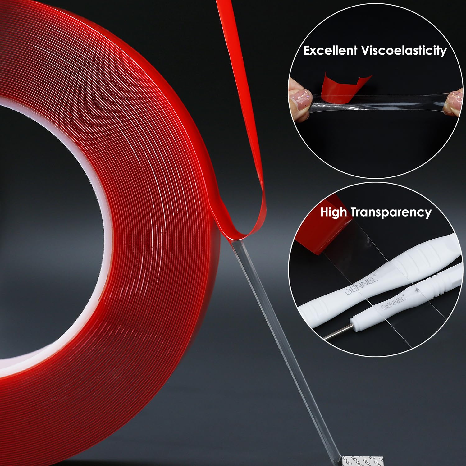 Double Sided Adhesive Tape, Clear Strong Acrylic Adhesive, 10mm x 15M x 0.5mm Thickness, Transparent Tape for Laptop Phone LCD Screen Case Repair Plastic Wood Mounting DIY