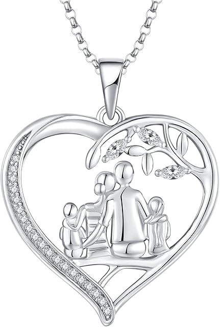 JO WISDOM Women Family Tree of Life Necklace,925 Sterling Silver Mother Daughter Dad Son Pendant Necklace with 3A Cubic Zirconia Jewelry for Women Mum